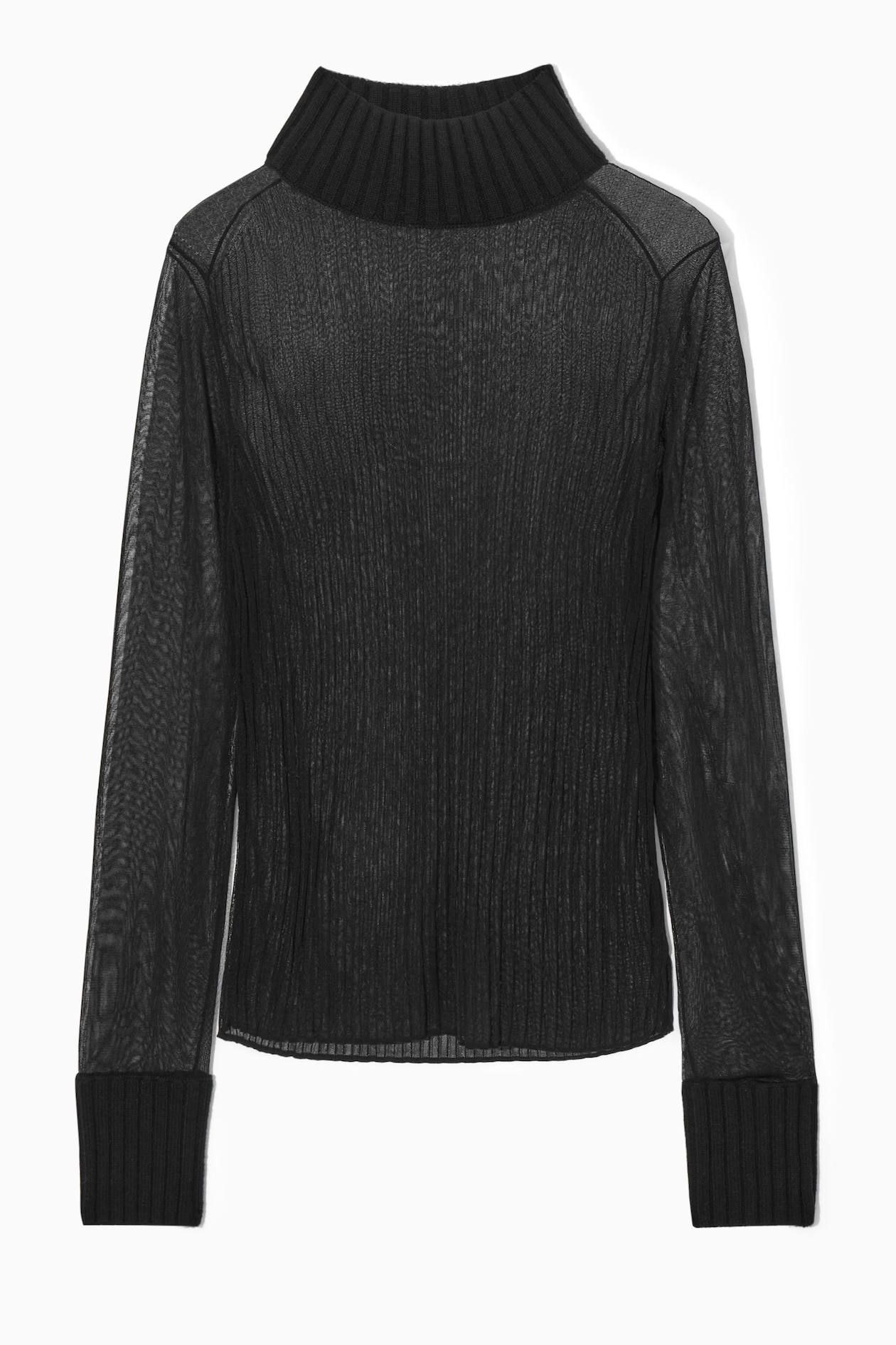 RIBBED SHEER TURTLENECK TOP - BLACK | COS