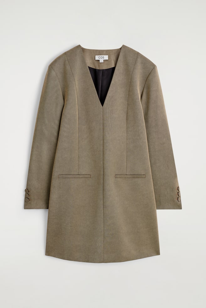 METALLIC WOOL-BLEND TUXEDO DRESS - BRONZE - 1