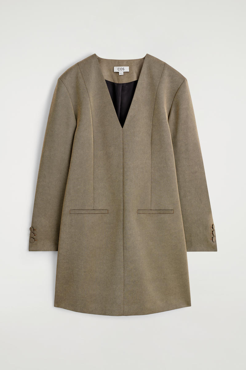 Cos Metallic Wool-blend Tuxedo Dress In Sand