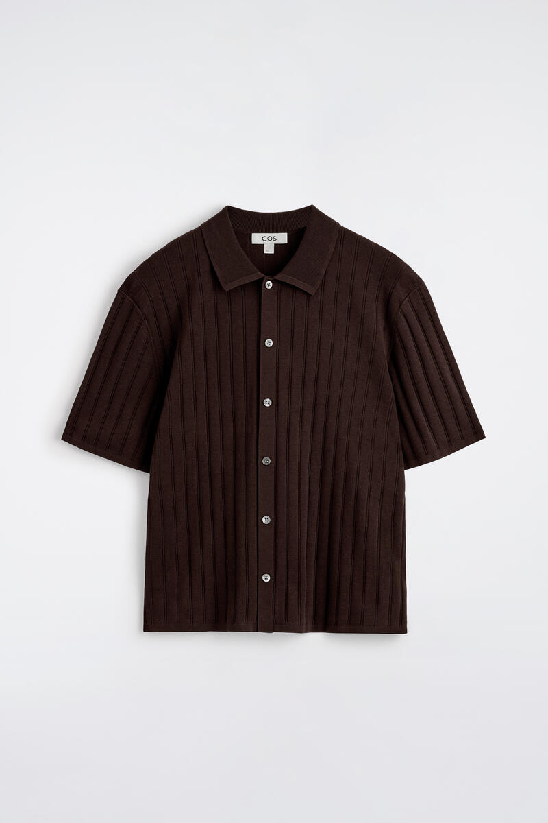 Ribbed-Knit Cotton Shirt in Red