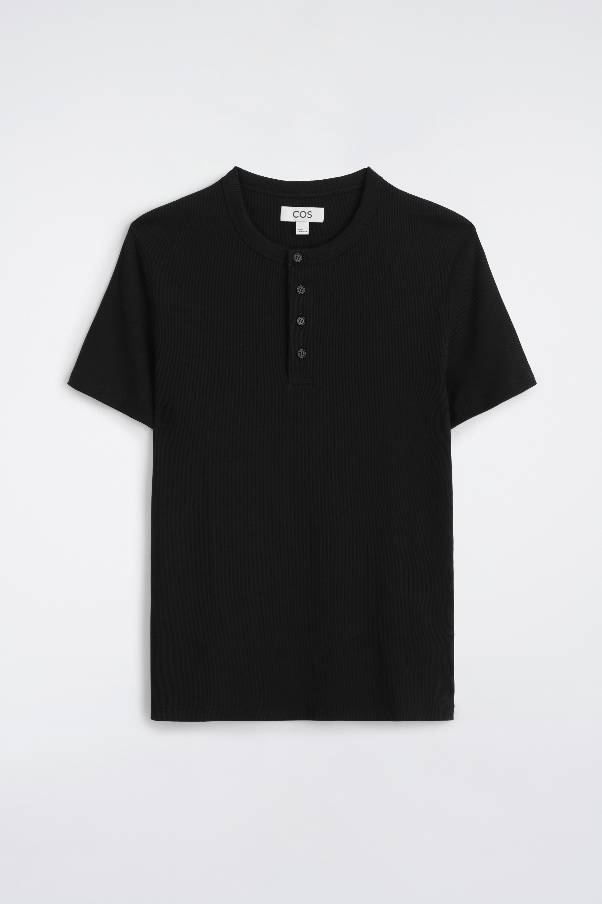 T-SHIRT HENLEY CÔTELÉ SLIM - NOIR