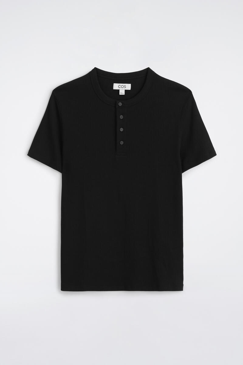 Slim-Fit Ribbed Henley T-Shirt