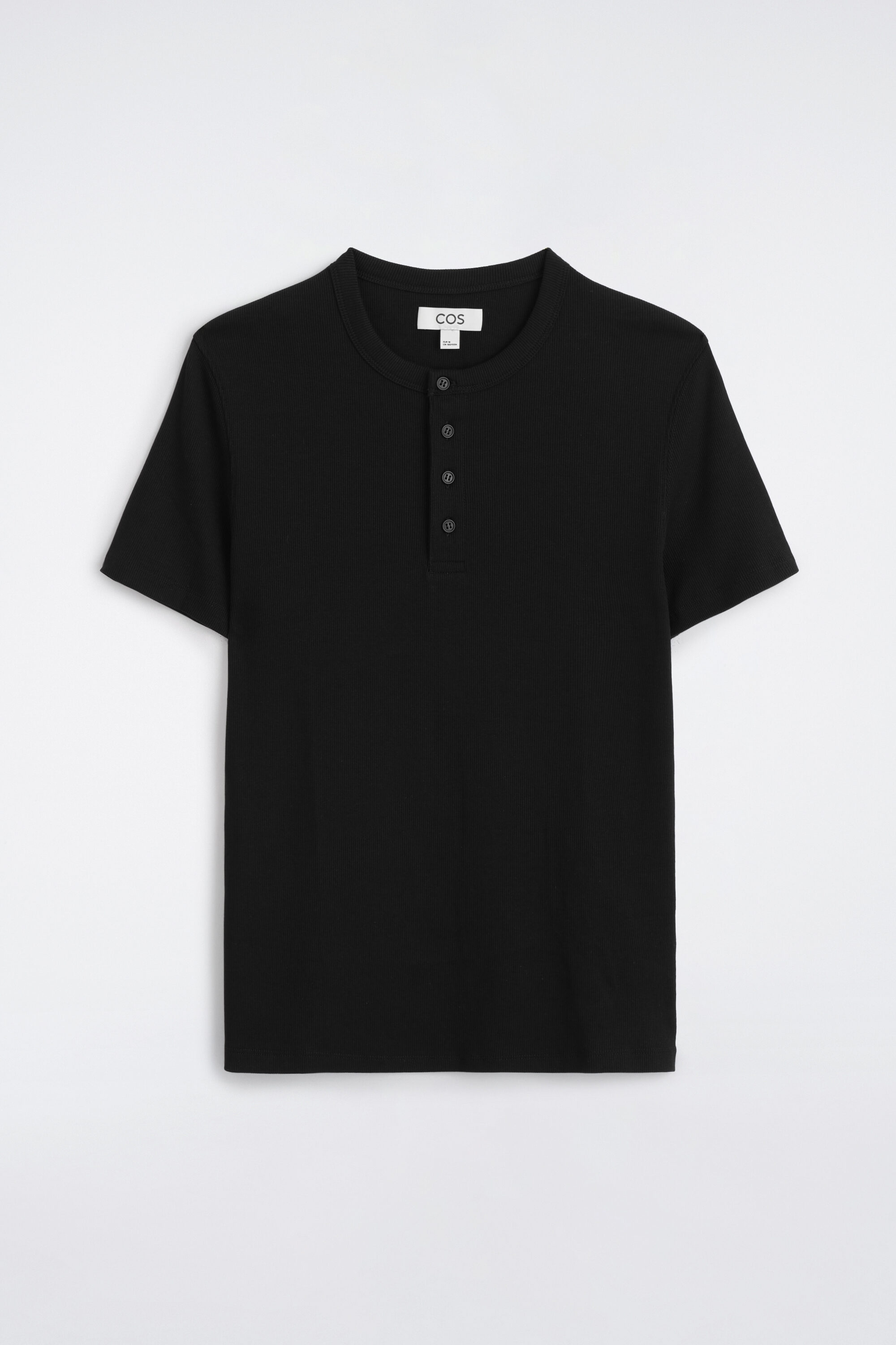 トップス COS SLIM-FIT RIBBED HENLEY T-SHIRT Black SLIM-FIT RIBBED HENLEY T-SHIRT - BLACK | COS US