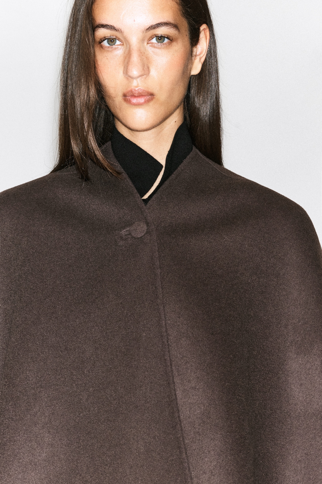 DOUBLE-FACED WOOL-BLEND CAPE — BROWN