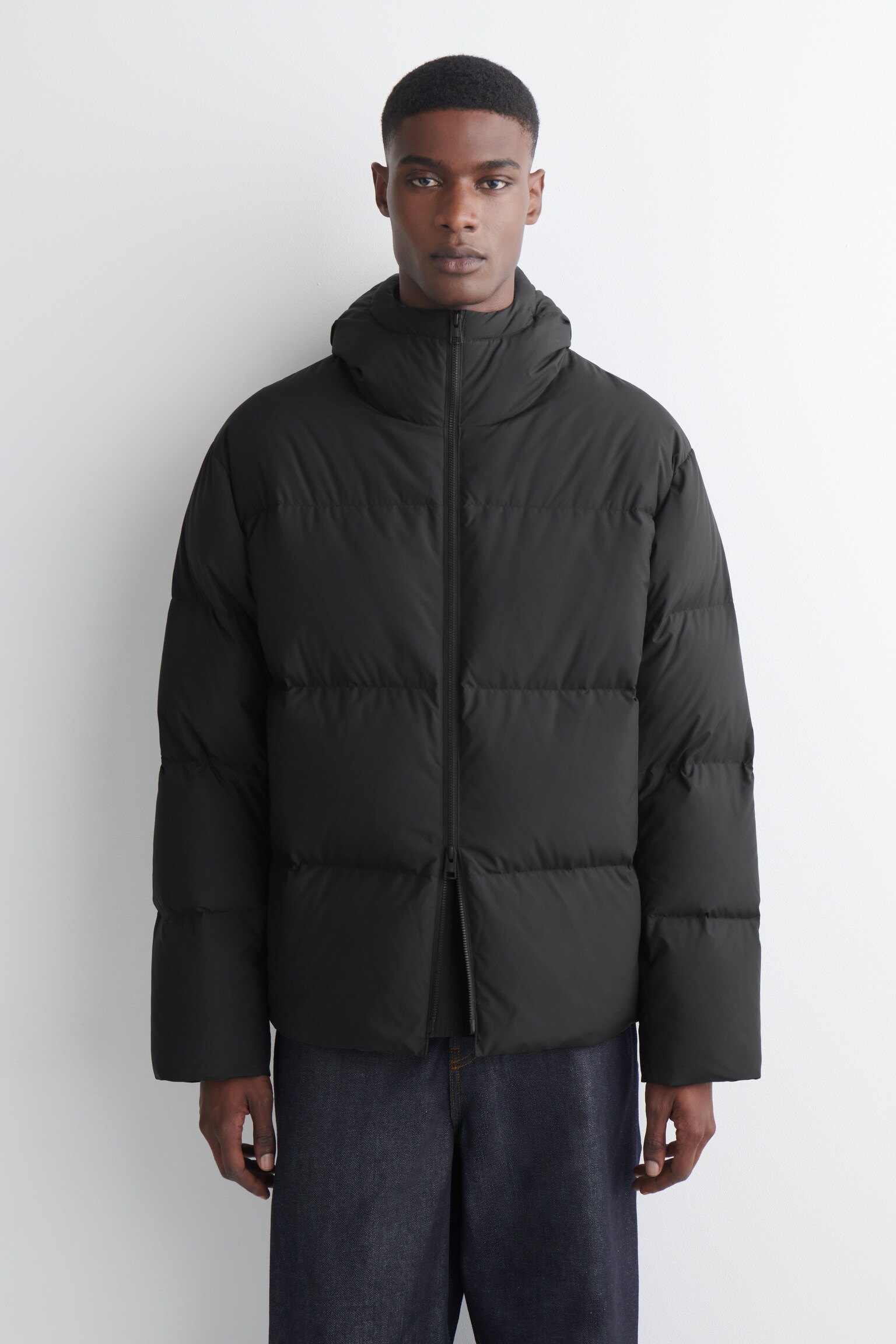 HOODED DOWN PUFFER JACKET - BLACK/DARK GREEN/DARK BROWN - 3