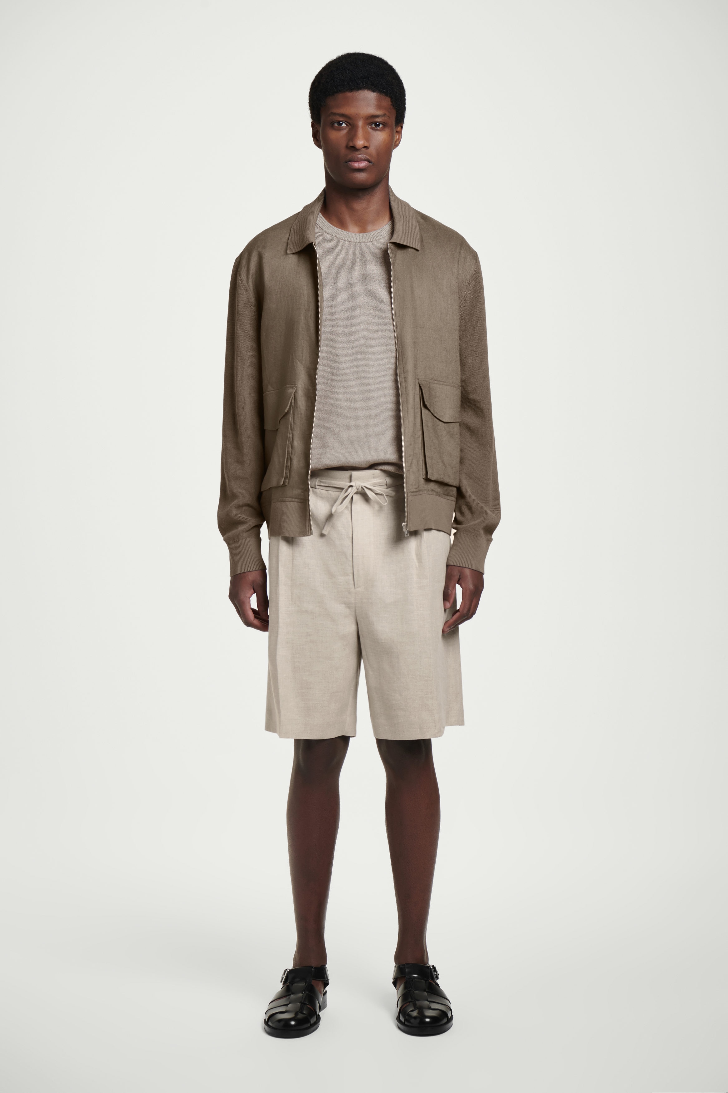 TAILORED DRAWSTRING LINEN SHORTS - BEIGE / UNDYED | COS