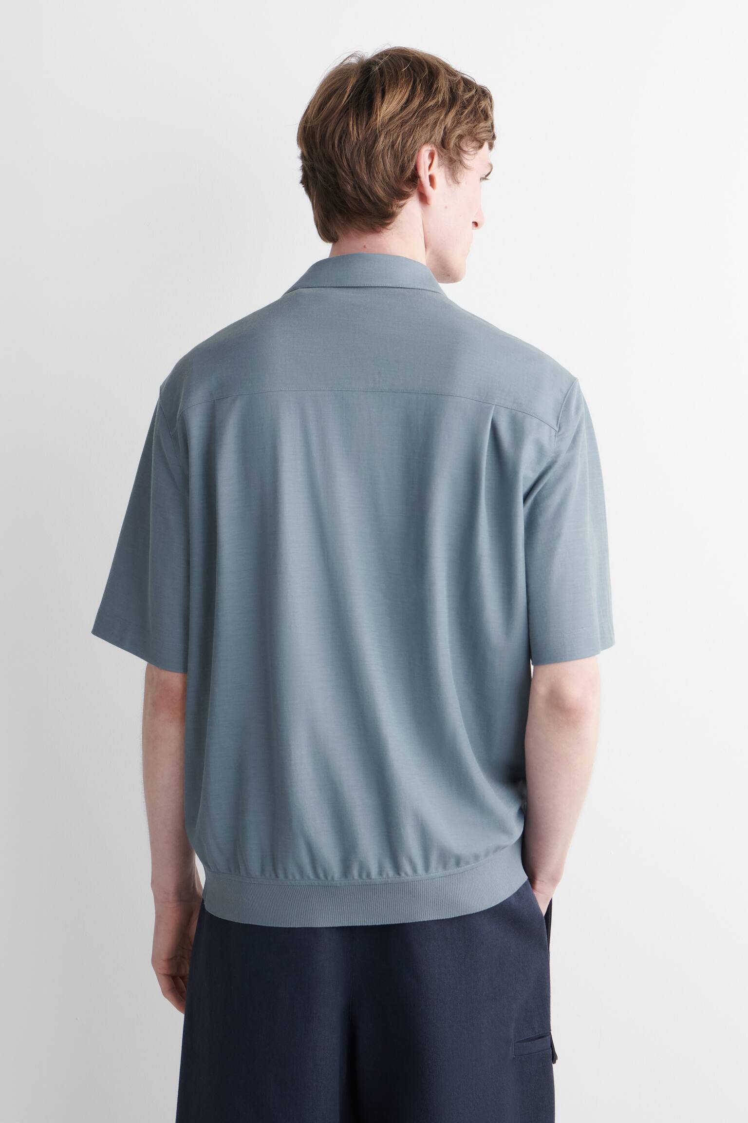 FLIESSENDES POLOHEMD AUS JERSEY - Blau/DUNKLES KHAKI - 7