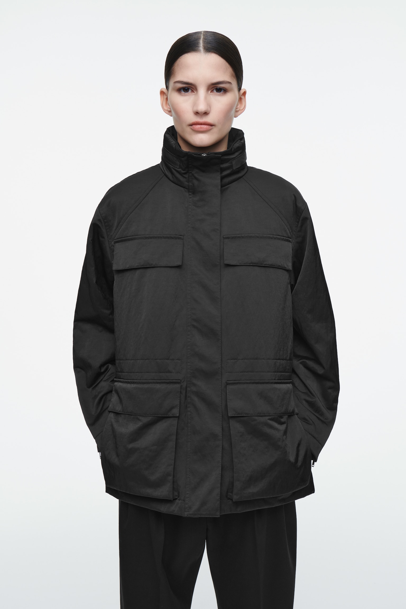 WAISTED UTILITY JACKET - BLACK