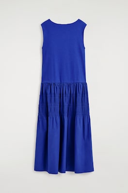 TIERED GATHERED MIDI DRESS — BLUE 7