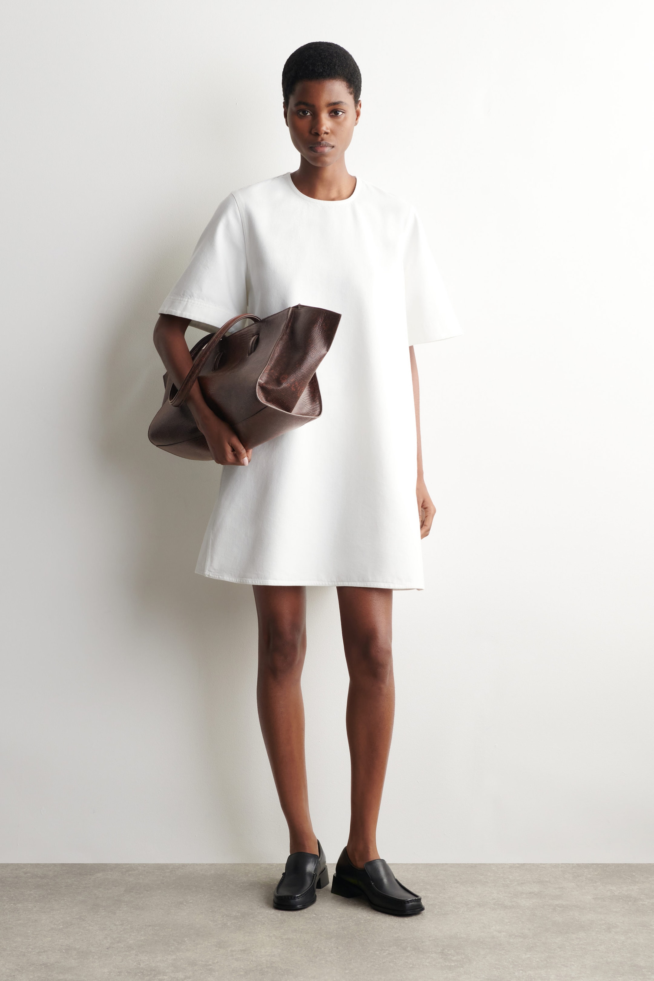 FLARED DENIM MINI DRESS