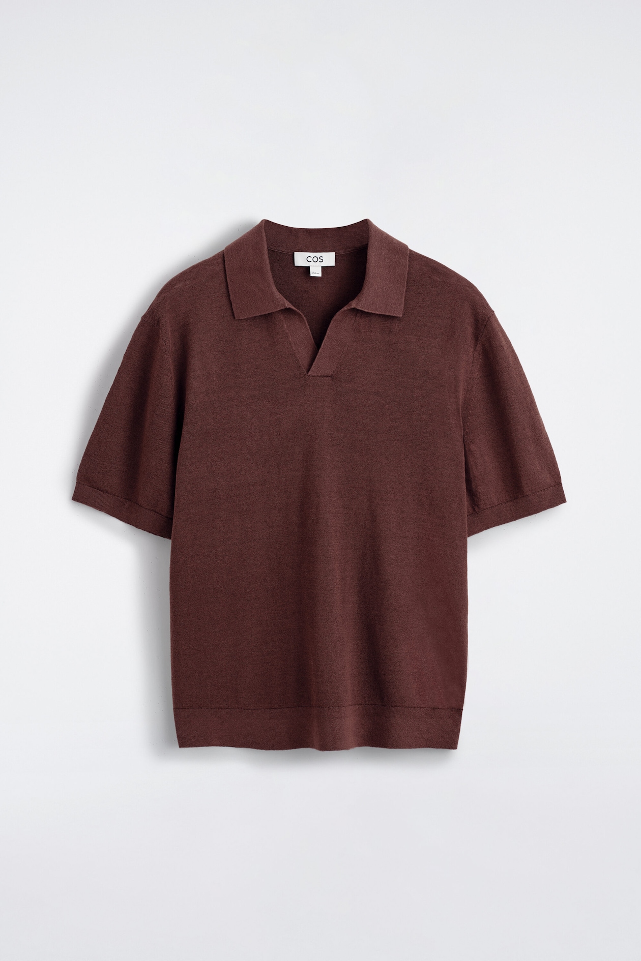 KNITTED LINEN POLO SHIRT — BROWN