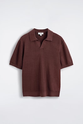 KNITTED LINEN POLO SHIRT — BROWN 7