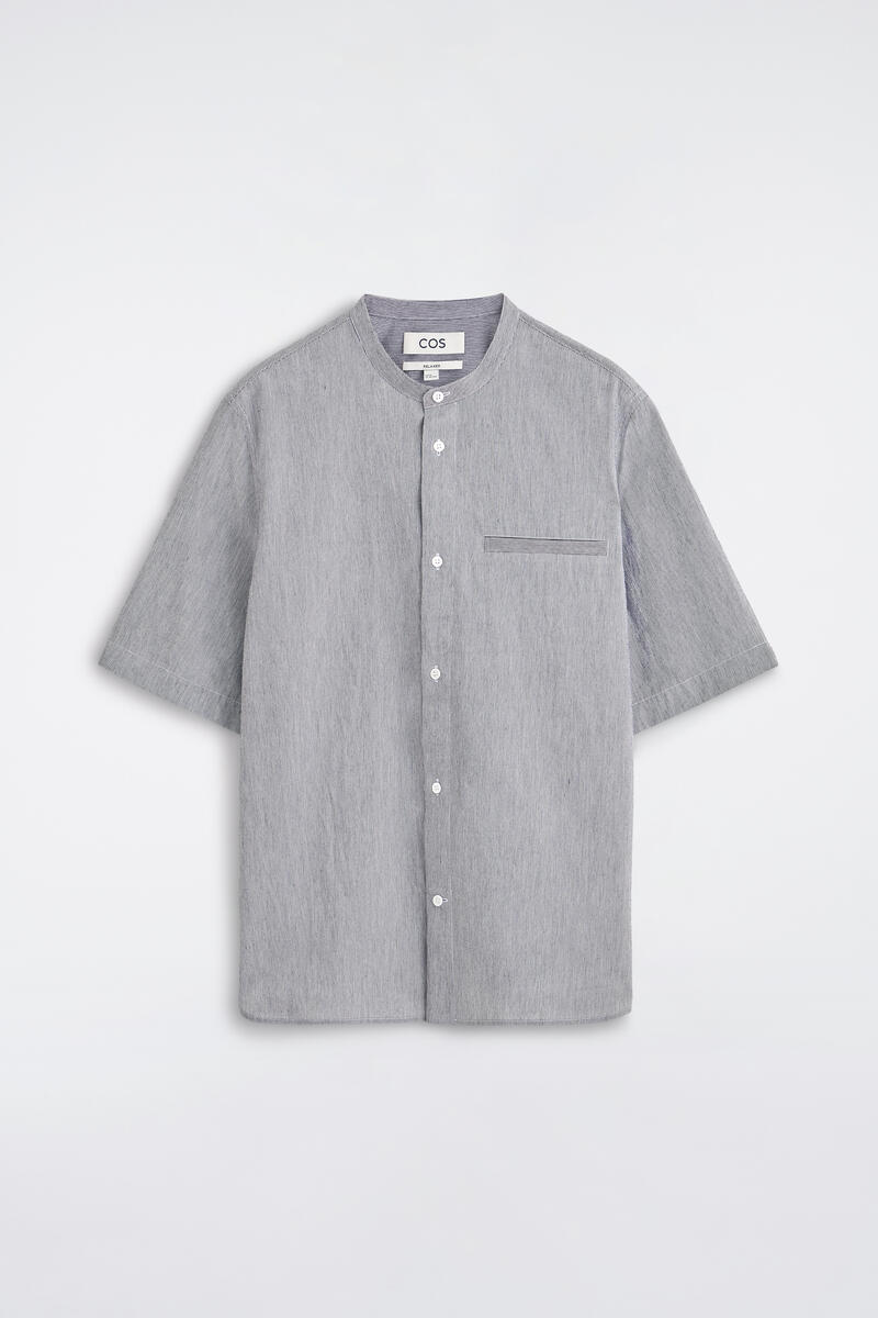 Relaxed-Fit Seersucker Grandad-Collar Shirt