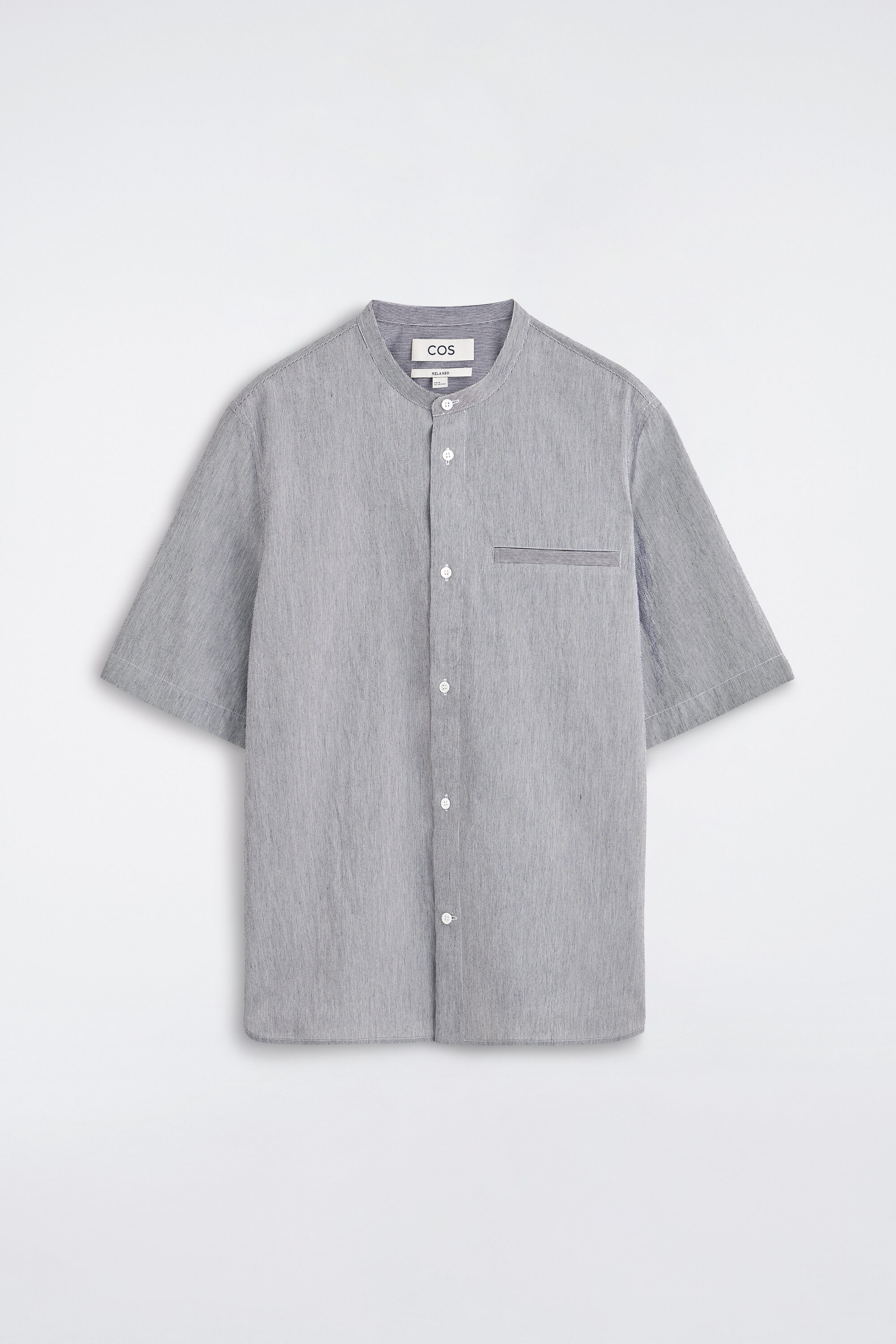 RELAXED-FIT SEERSUCKER GRANDAD-COLLAR SHIRT - BLUE / WHITE