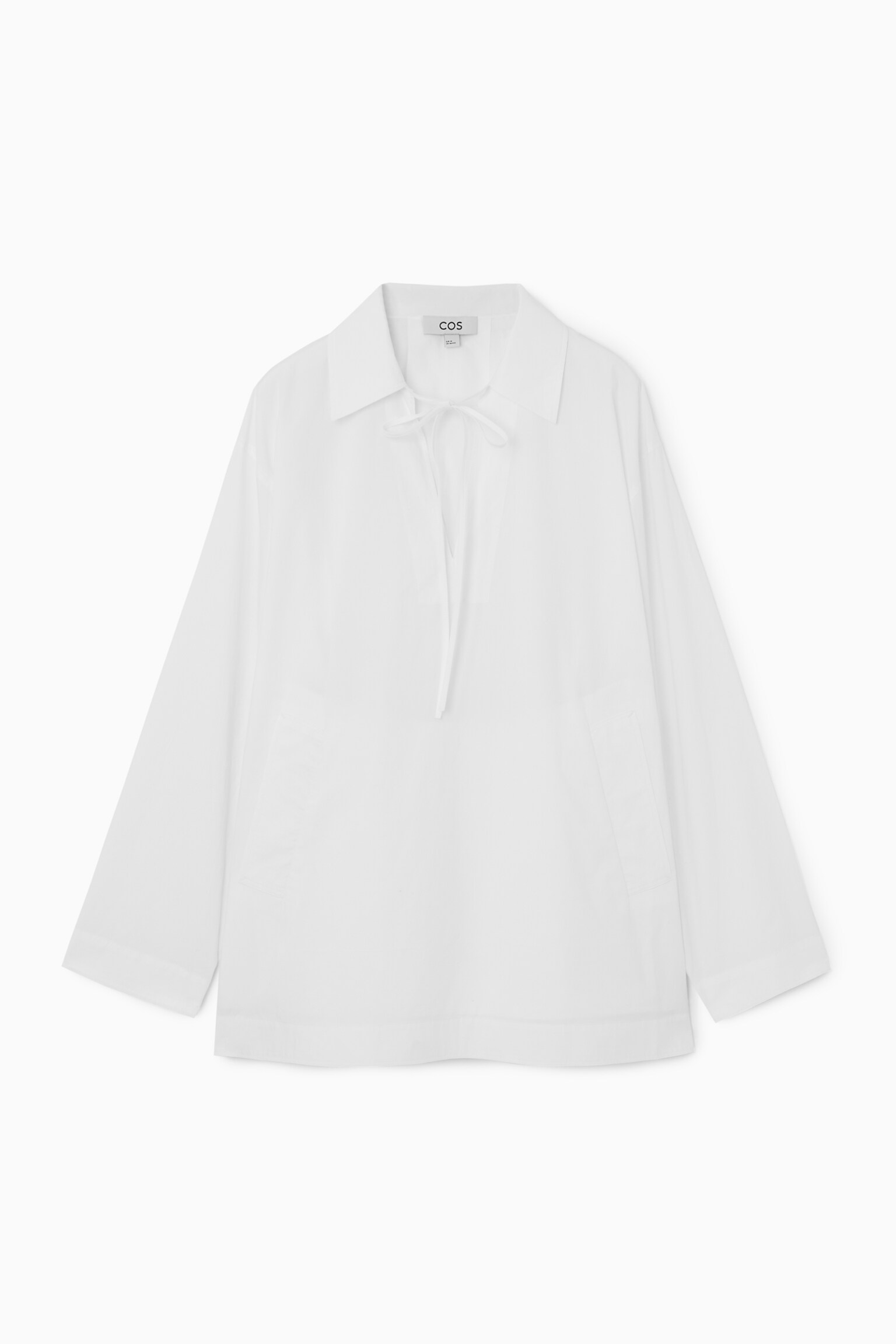 TIE-FRONT V-NECK BLOUSE - WHITE/NAVY
