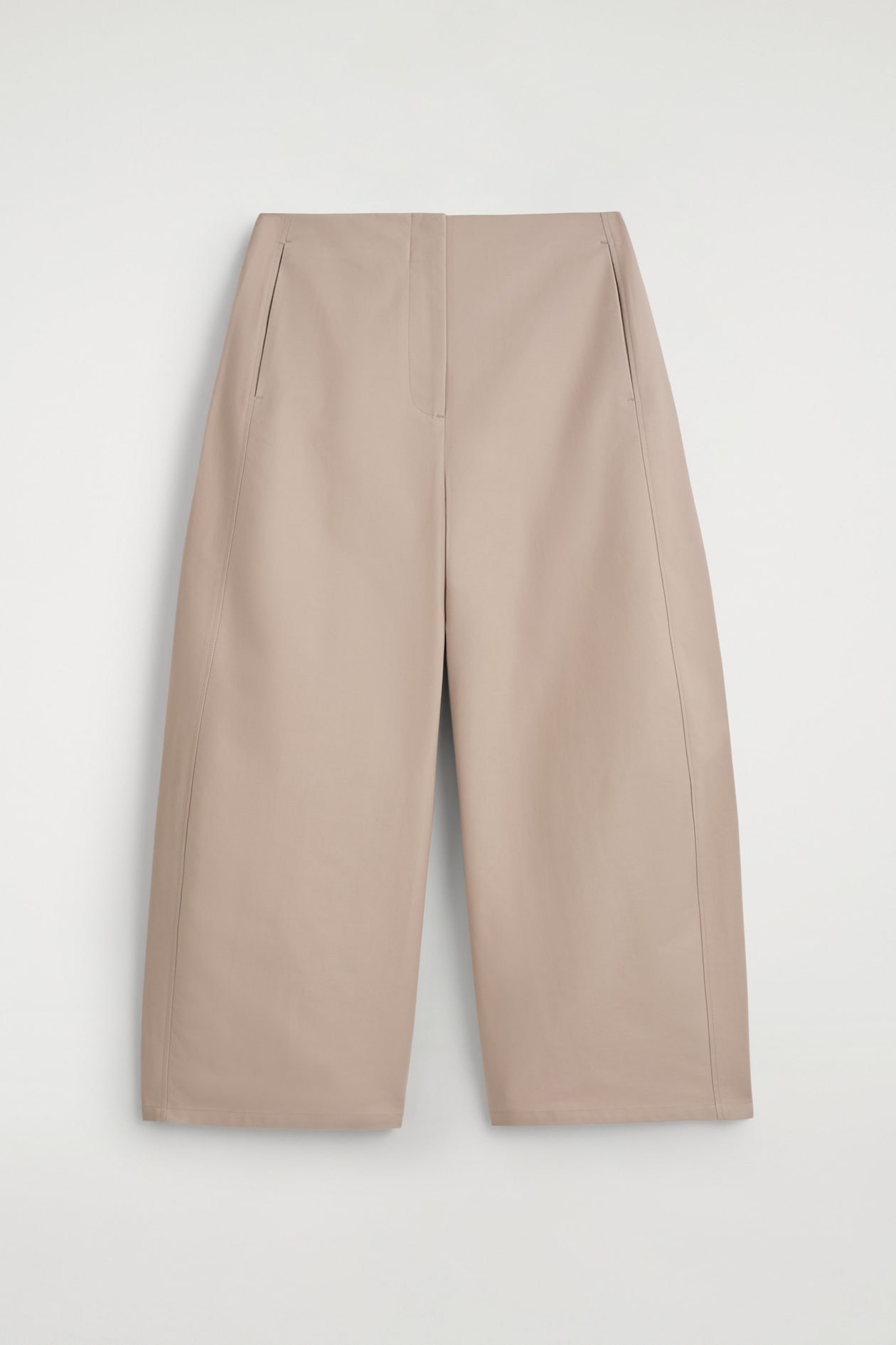 CROPPED BARREL-LEG COTTON TROUSERS — BEIGE