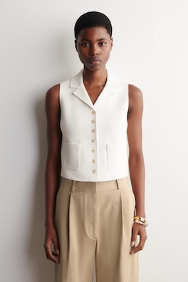 BOUCLÉ-KNIT WAISTCOAT — WHITE 1