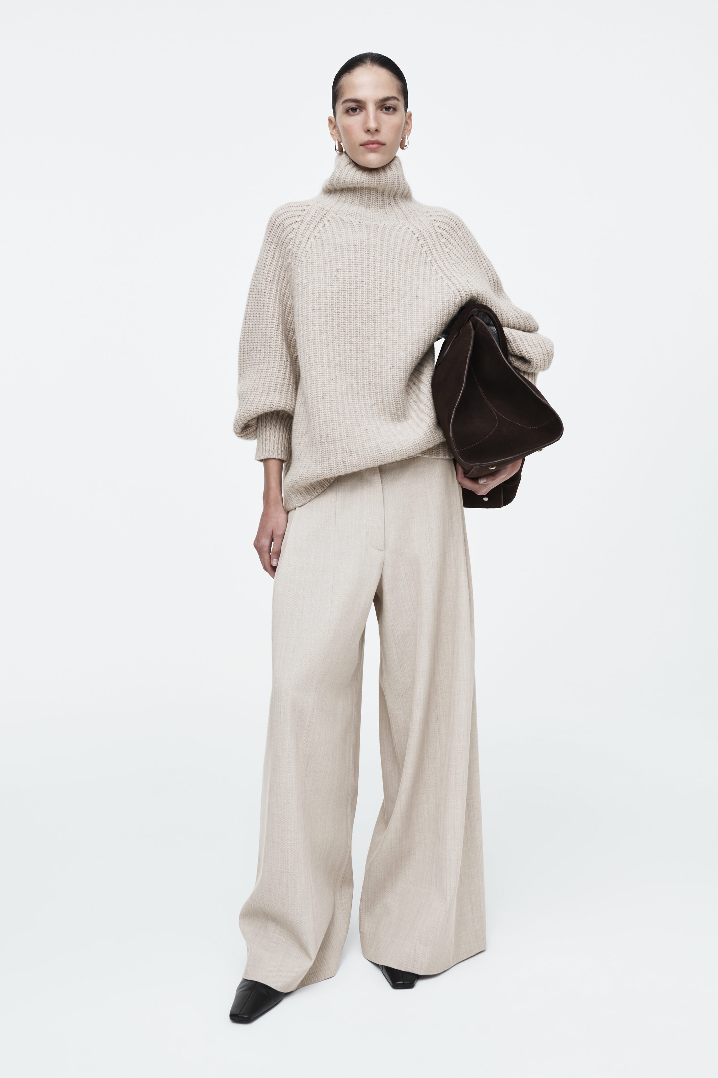 【BAON】Nakito Banding Peach Fuzz Pintuck Wool Wide Pants Elasticated Pants in Peach