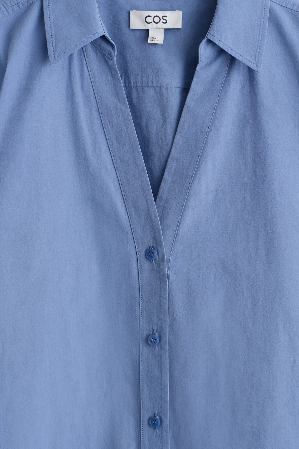 OPEN-COLLAR COTTON-POPLIN SHIRT — BLUE