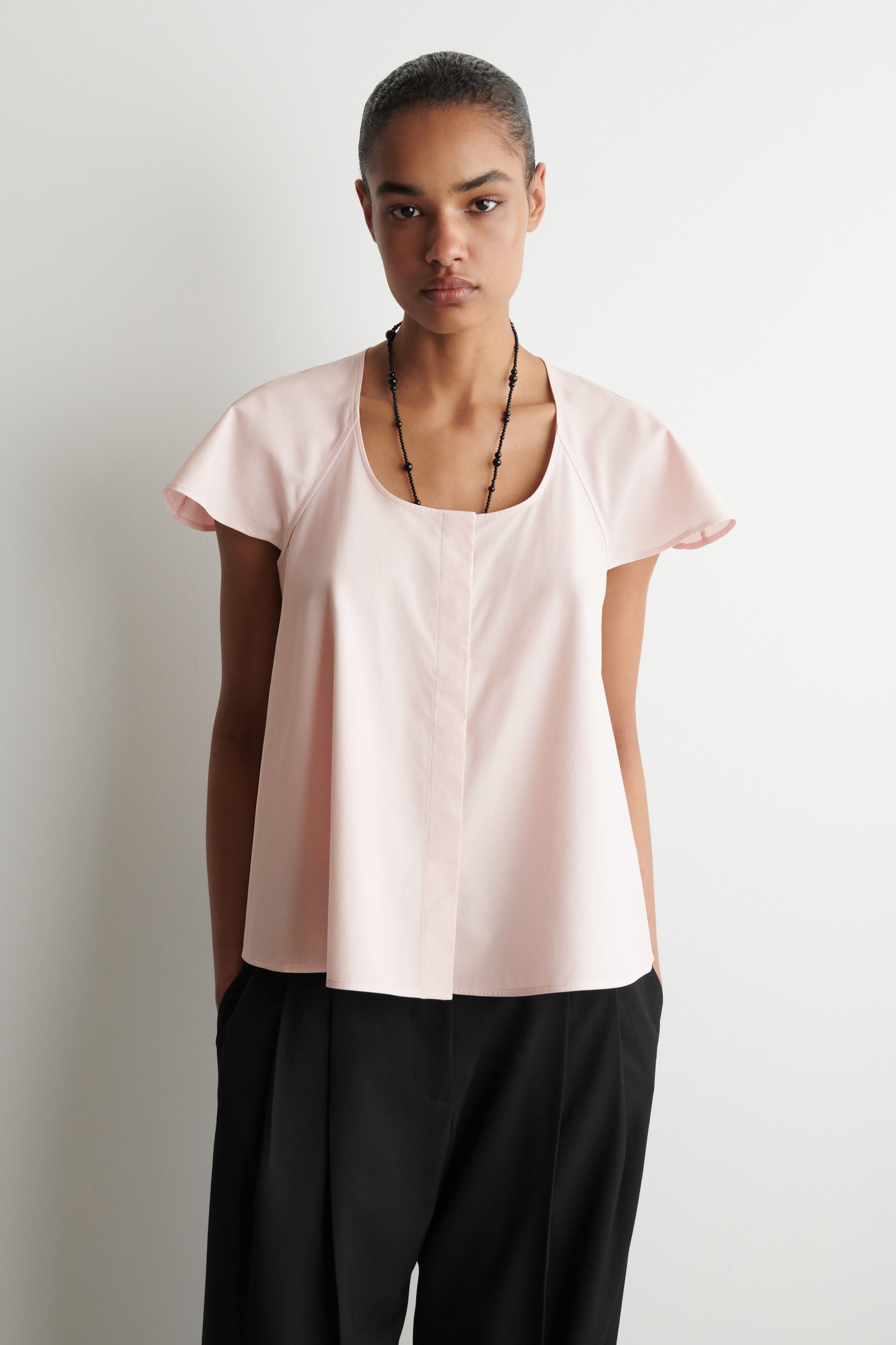Fluted-Sleeve Cotton Blouse