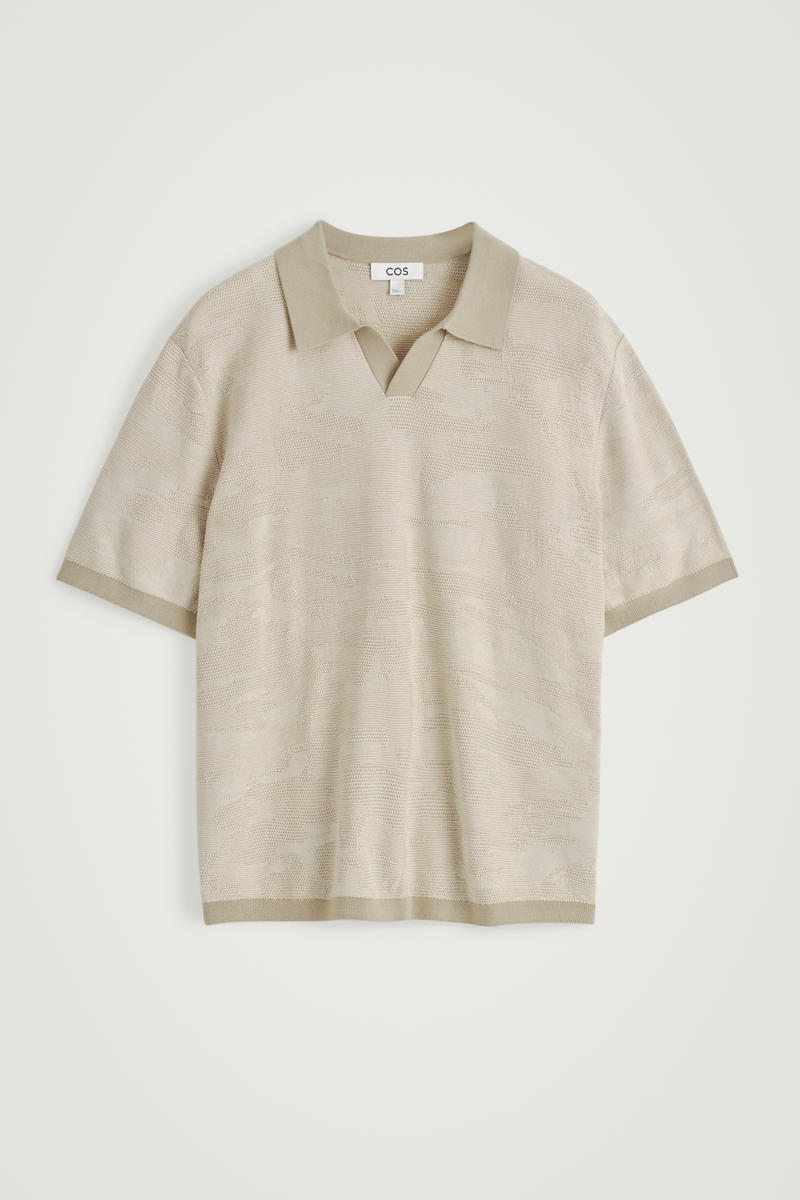 COS Pikétröja I Bomullsjacquard Beige Herr Medium