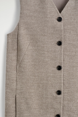 MERINO WOOL BUTTONED SHIFT MINI DRESS — BEIGE MÉLANGE 5