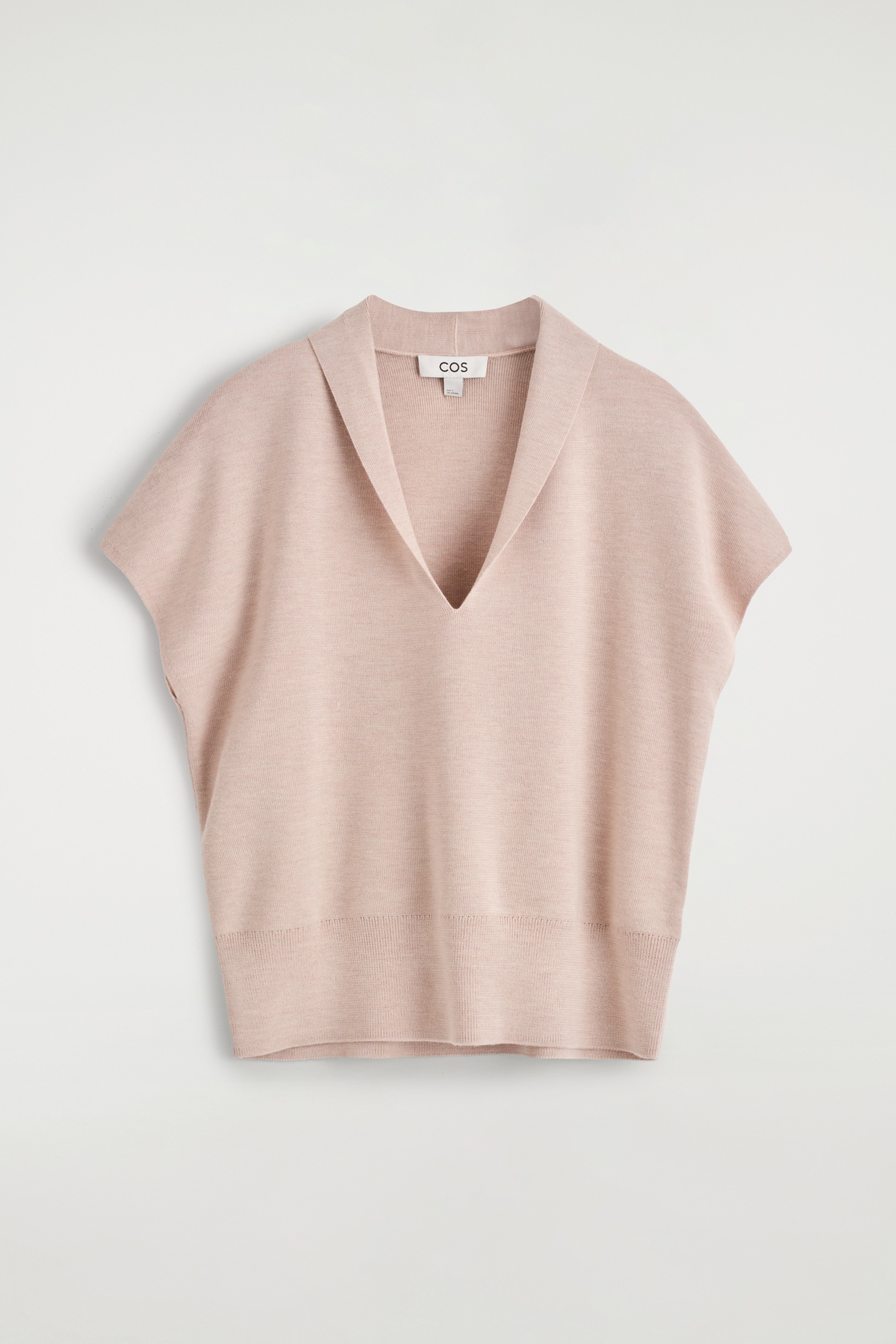 VESTĂ CU DECOLTEU ÎN V DIN LÂNĂ MERINO - Bej mélange/Negru