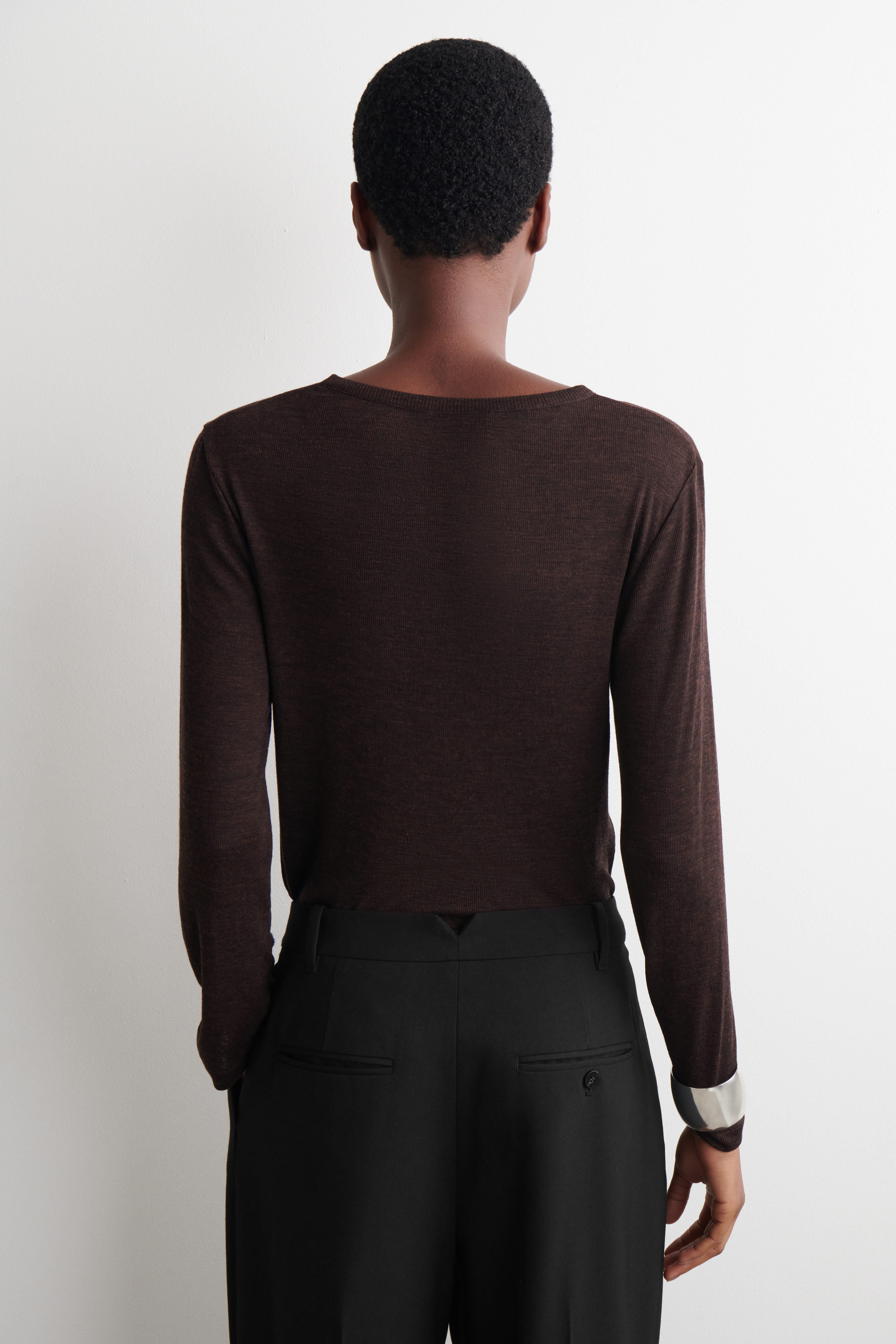 RIBBED WOOL HENLEY TOP - BROWN MÉLANGE | COS US