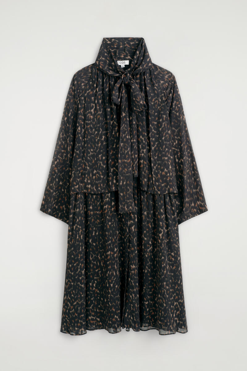 Leopard-Print Fluid Scarf-Detail Dress