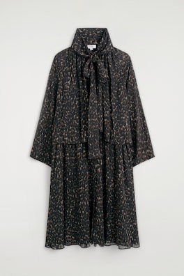 LEOPARD-PRINT FLUID SCARF-DETAIL DRESS — BROWN / LEOPARD PRINT 9