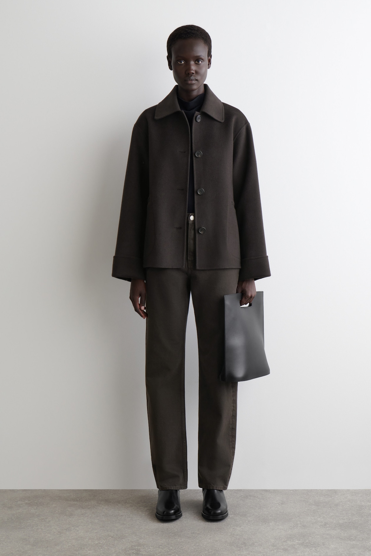 VESTE COURTE EN LAINE DOUBLE FACE - BRUN FONCÉ | COS