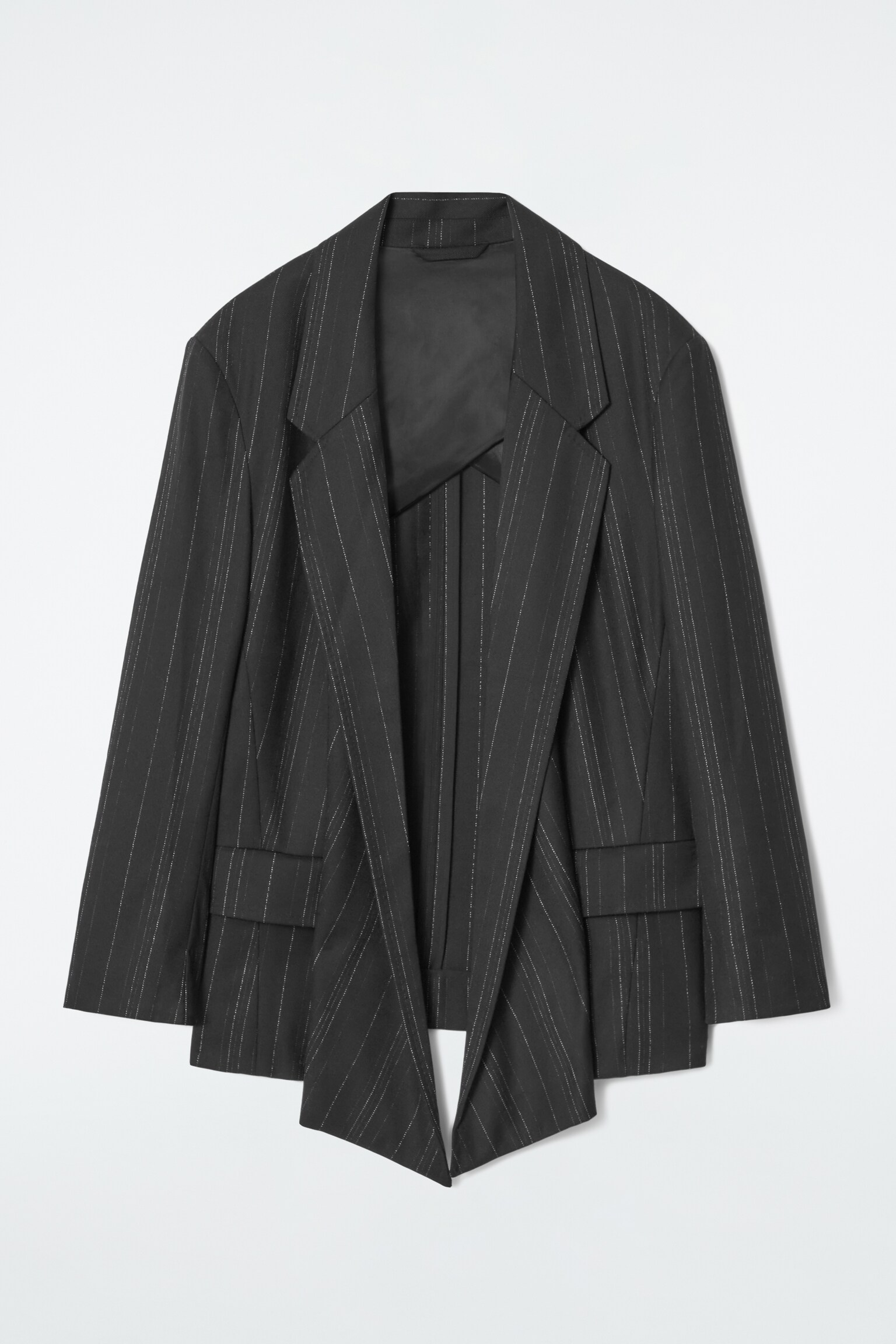 REGULAR DRAPED PINSTRIPED BLAZER - BLACK / PINSTRIPED