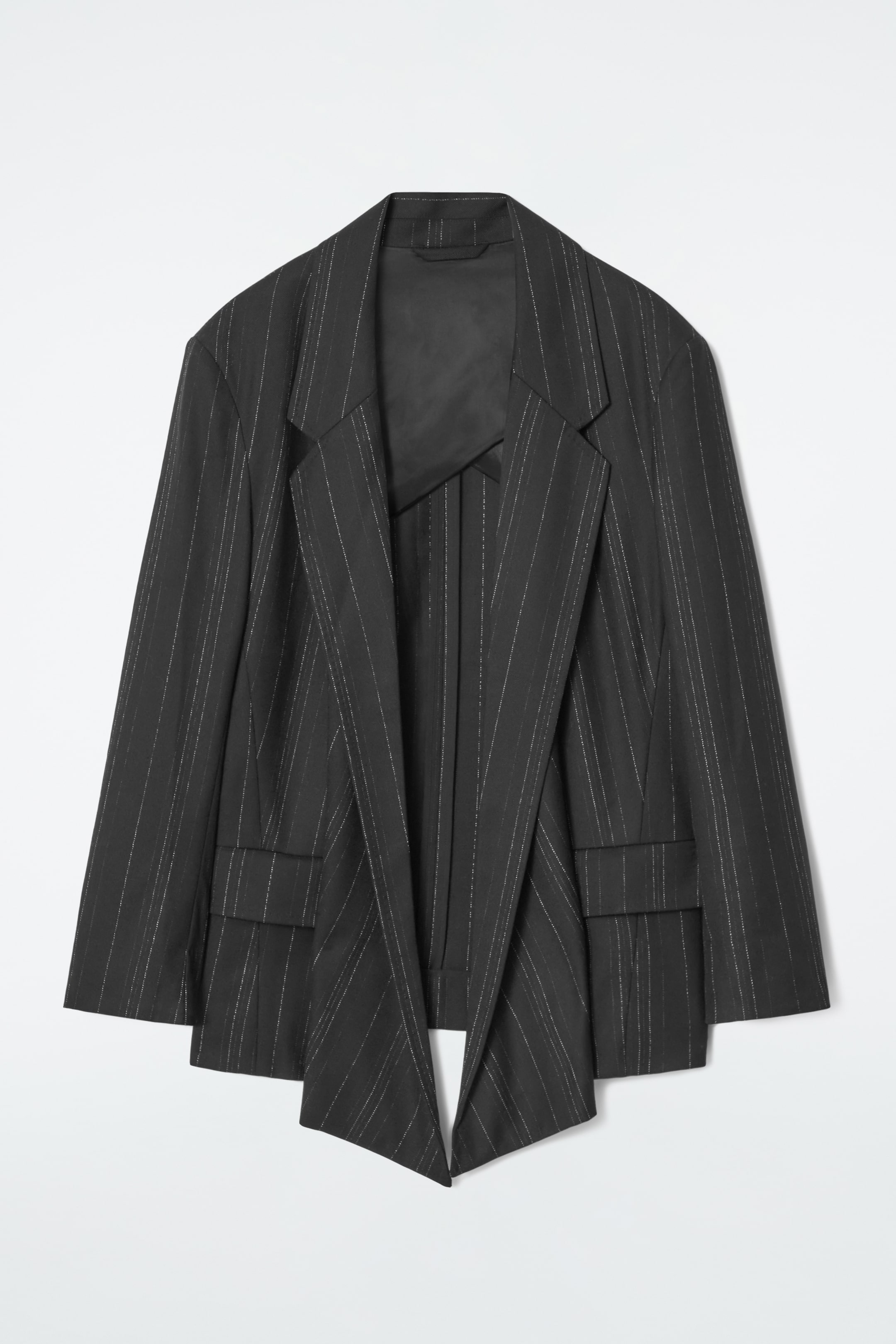 Agrandir l'image: BLAZER REGULAR DRAPÉ À FINES RAYURES - NOIR / FINES RAYURES - FEMME | H&M CH 1