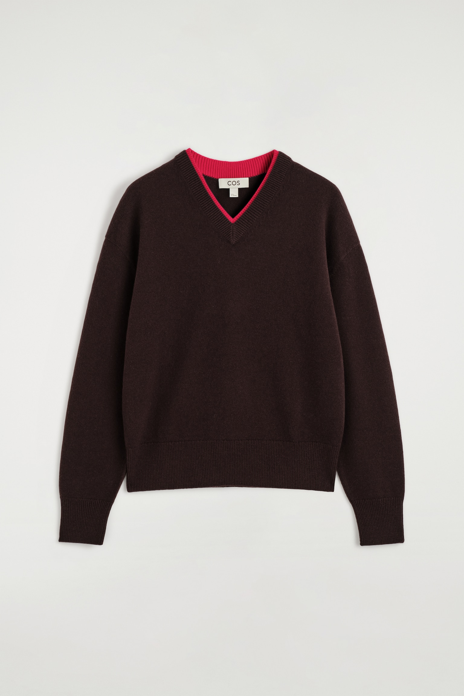 MERINO WOOL LAYERED V-NECK JUMPER - BROWN / RED - 1