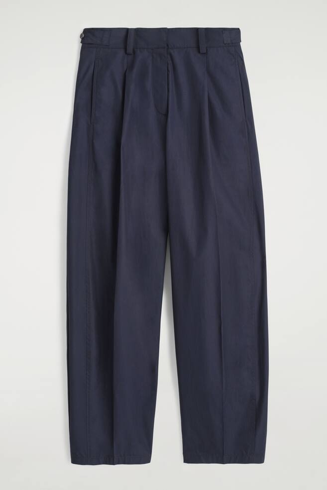 PANTALON BARREL À PLIS EN COTON - BLEU MARINE - 1