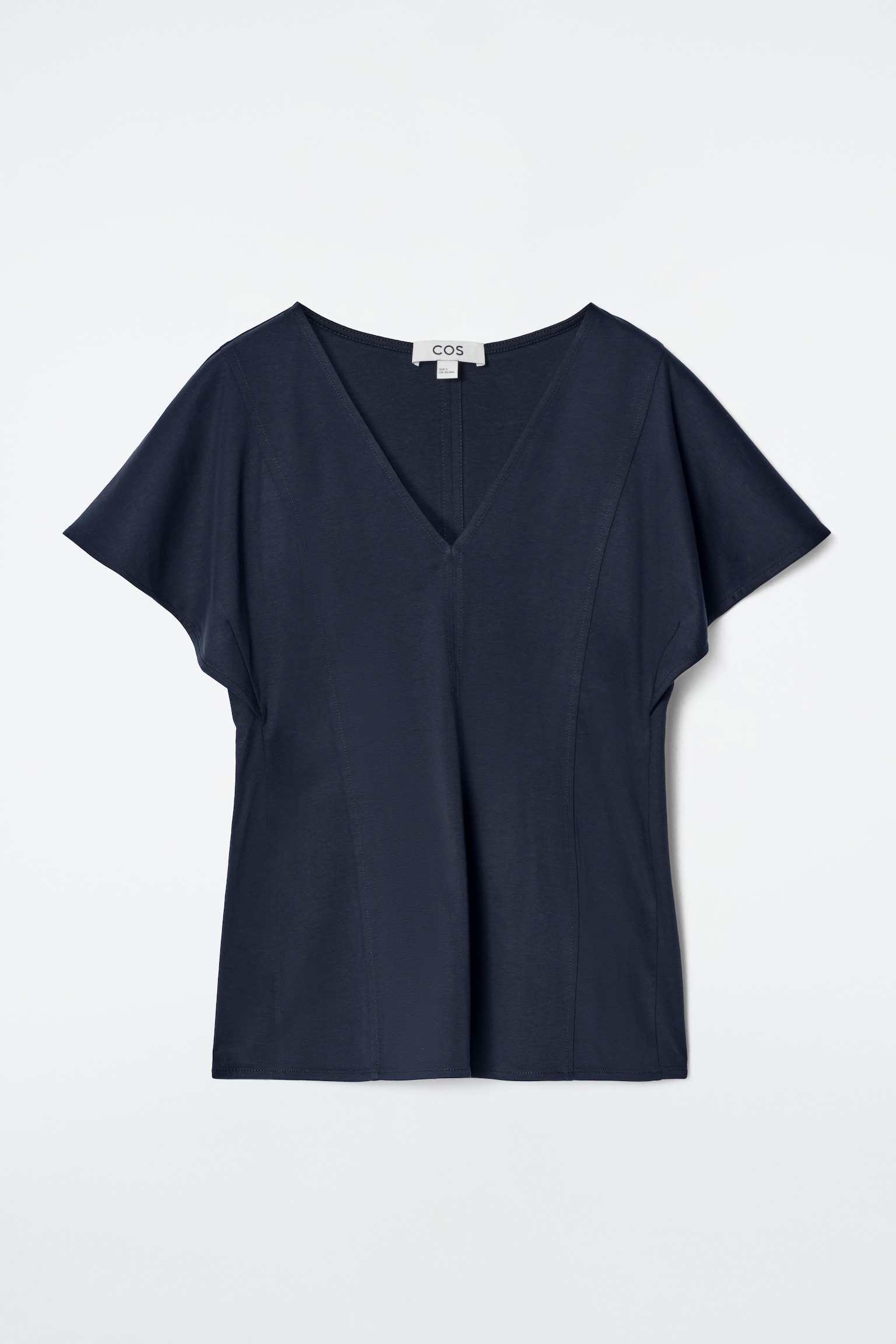 TOP DE ALGODÓN CON MANGAS PÉTALO - AZUL MARINO/MARFIL - 2