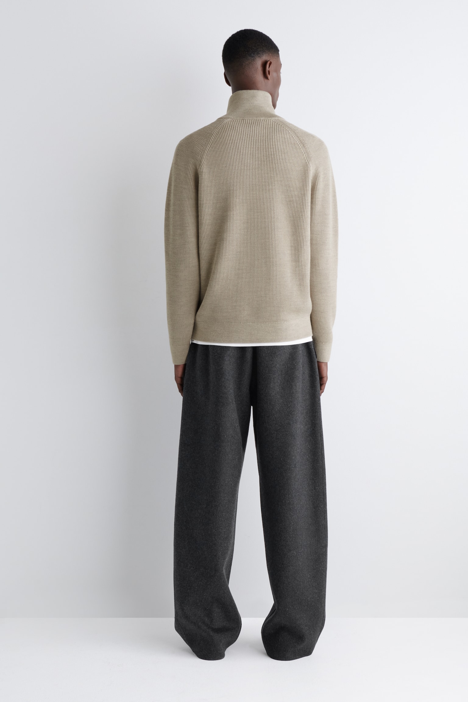 RIBBED WOOL HALF-ZIP JUMPER - BEIGE - 3