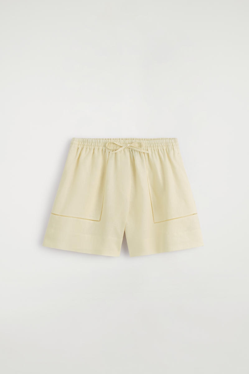 Embroidered-Detail Linen Shorts in Yellow