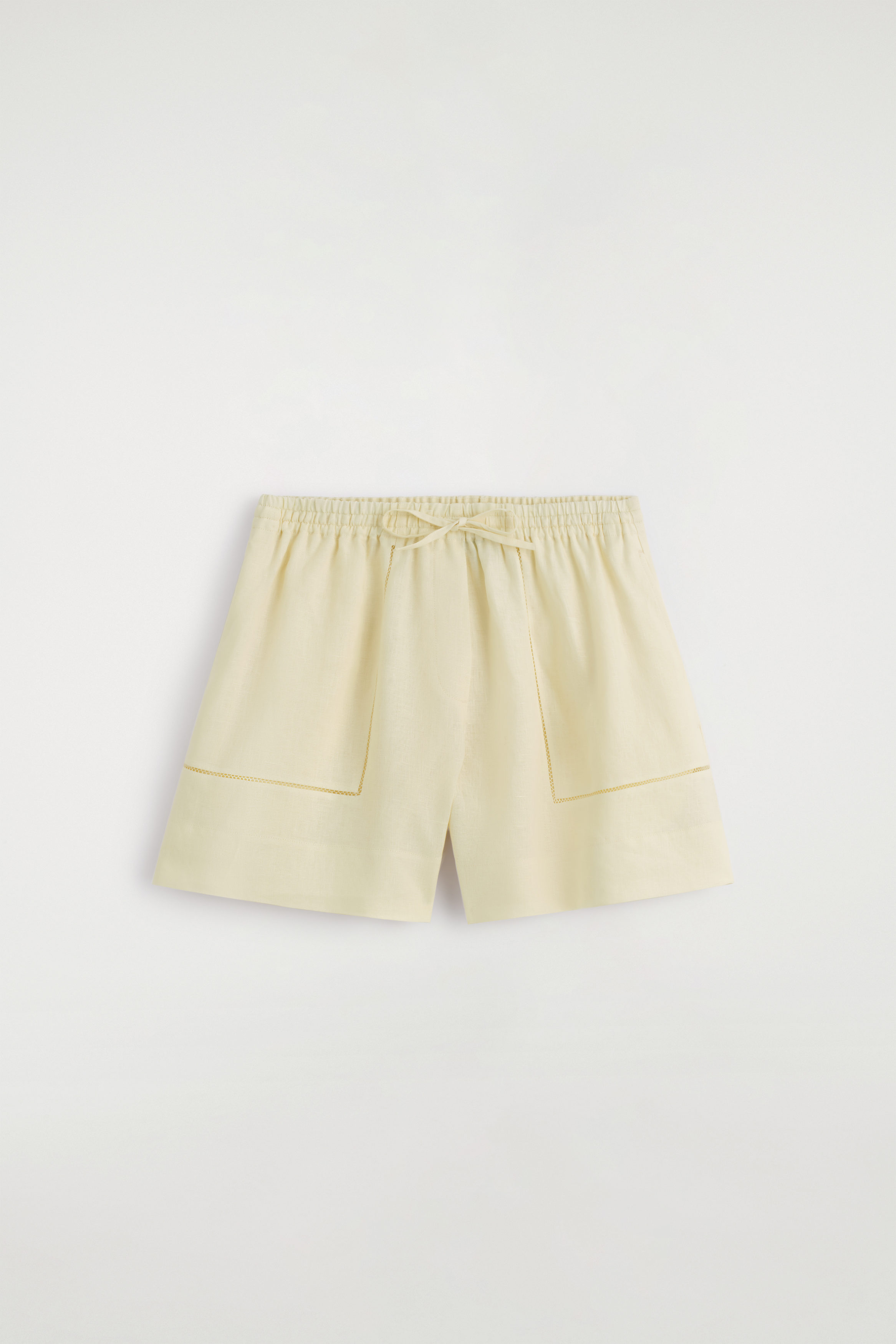 Embroidered-Detail Linen Shorts - Butter Yellow
