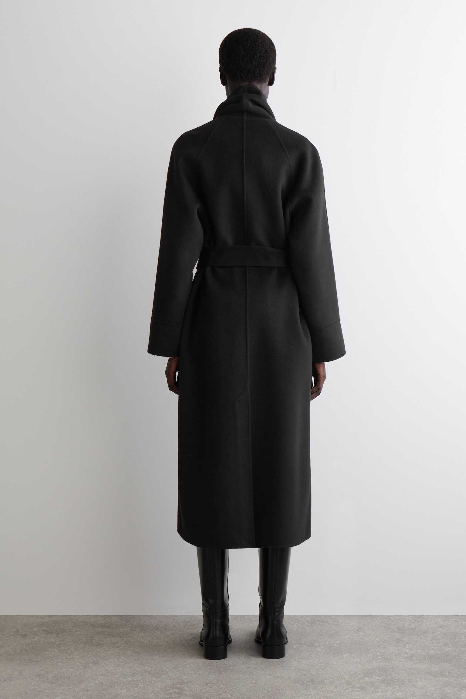 BELTED DOUBLE-FACED WOOL COAT - BLACK/BURGUNDY - 3
