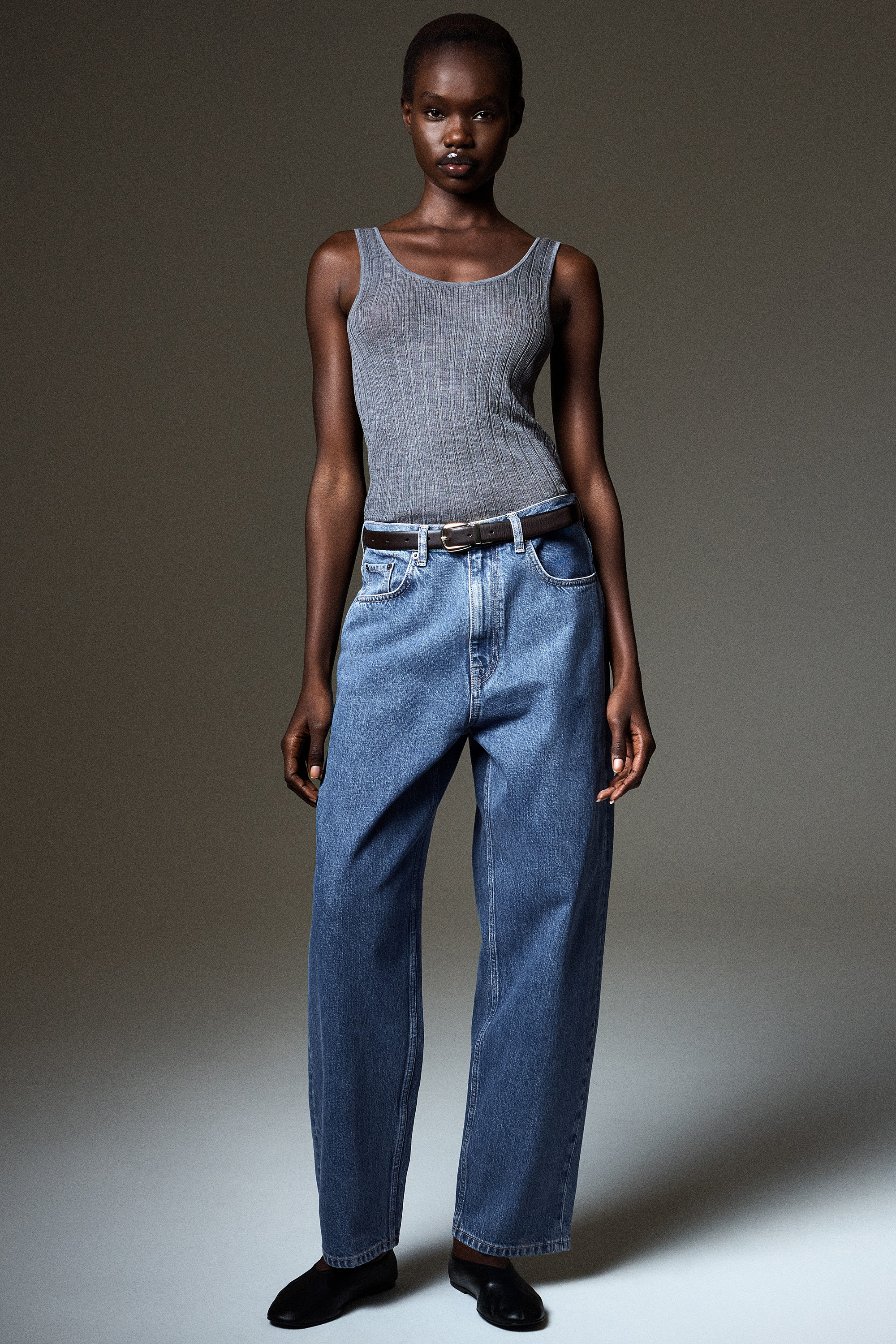 トップス BRANDINID le collezioni Skipperneck Knit RIBBED-KNIT SILK TANK TOP - GRAY MÉLANGE | COS
