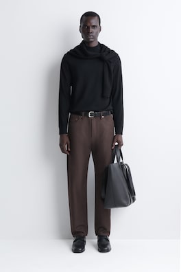 SLIM MERINO WOOL MOCK-NECK SWEATER — BLACK 2