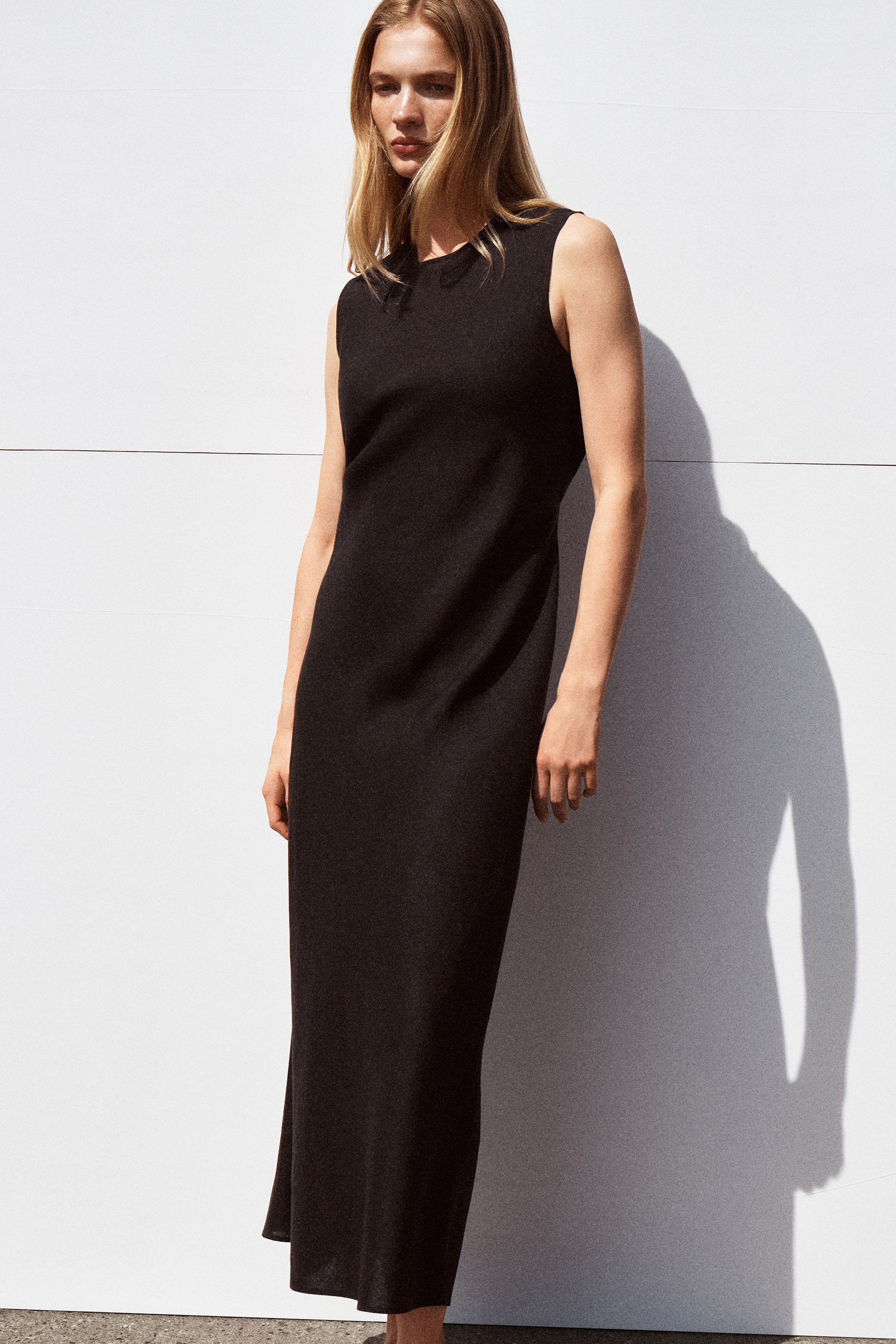 BIASCUT LINENBLEND MIDI DRESS