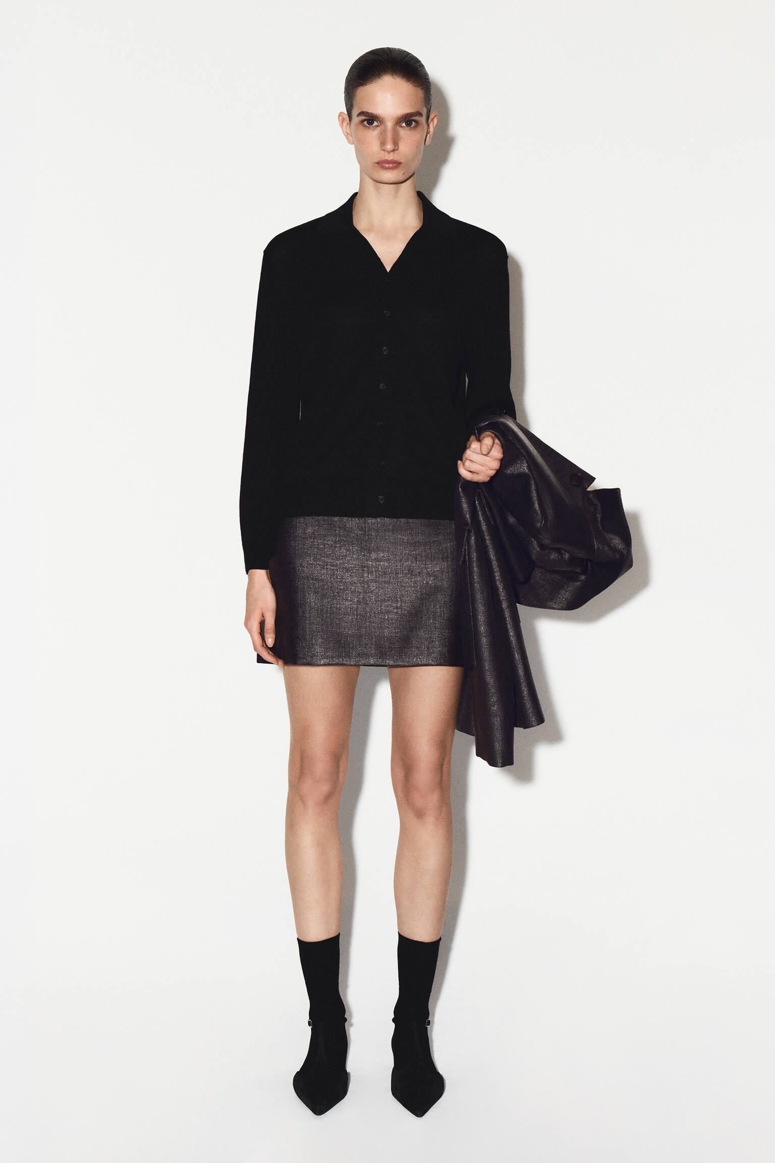 CAMICIA IN MAGLIA DI LINO E LANA MERINO - NERO/PIETRA MÉLANGE - 6