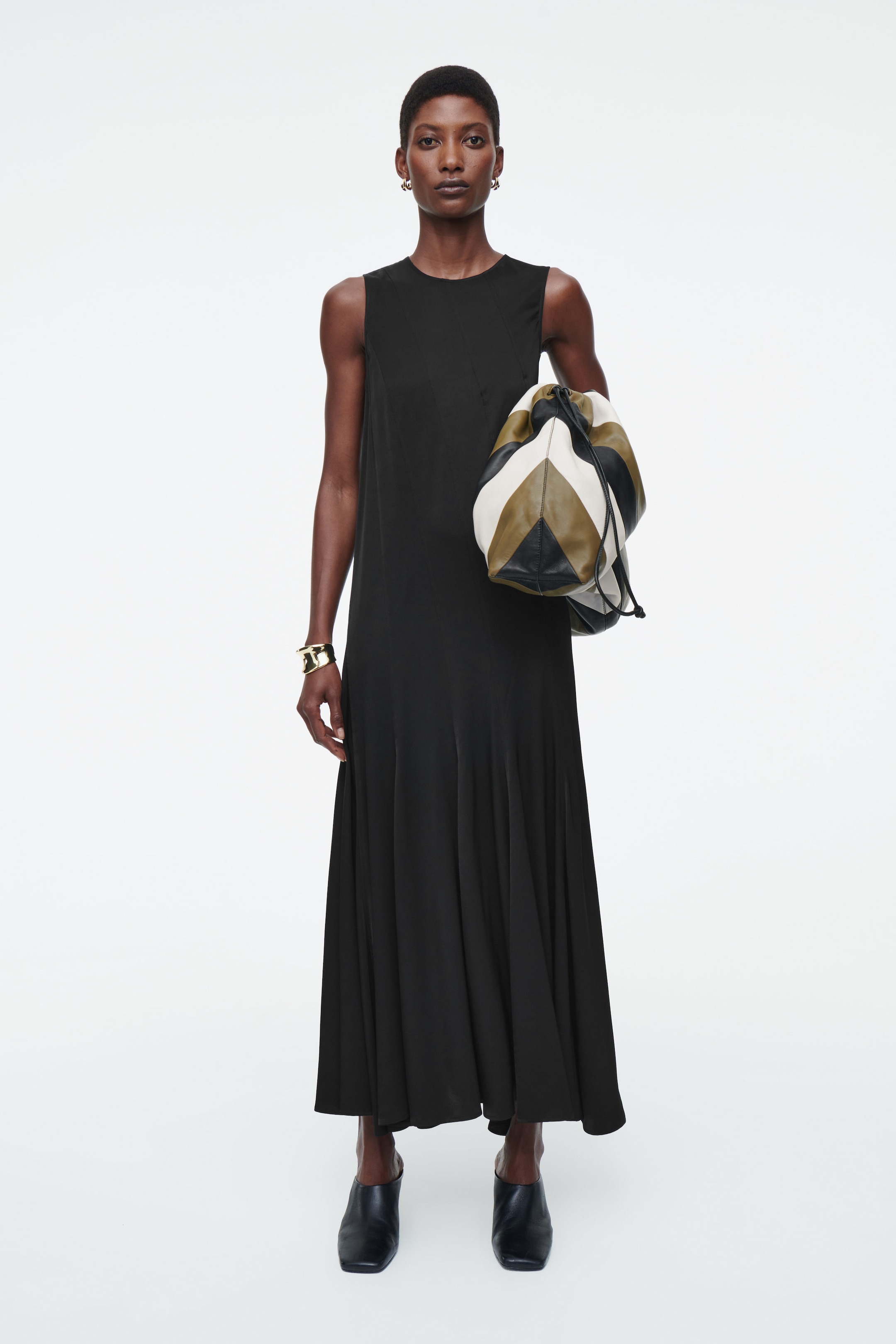ASYMMETRIC TWIST-PANEL MIDI DRESS