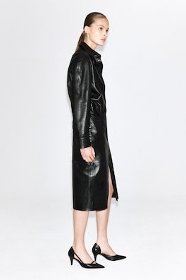 LEATHER MIDI SKIRT — BLACK 3