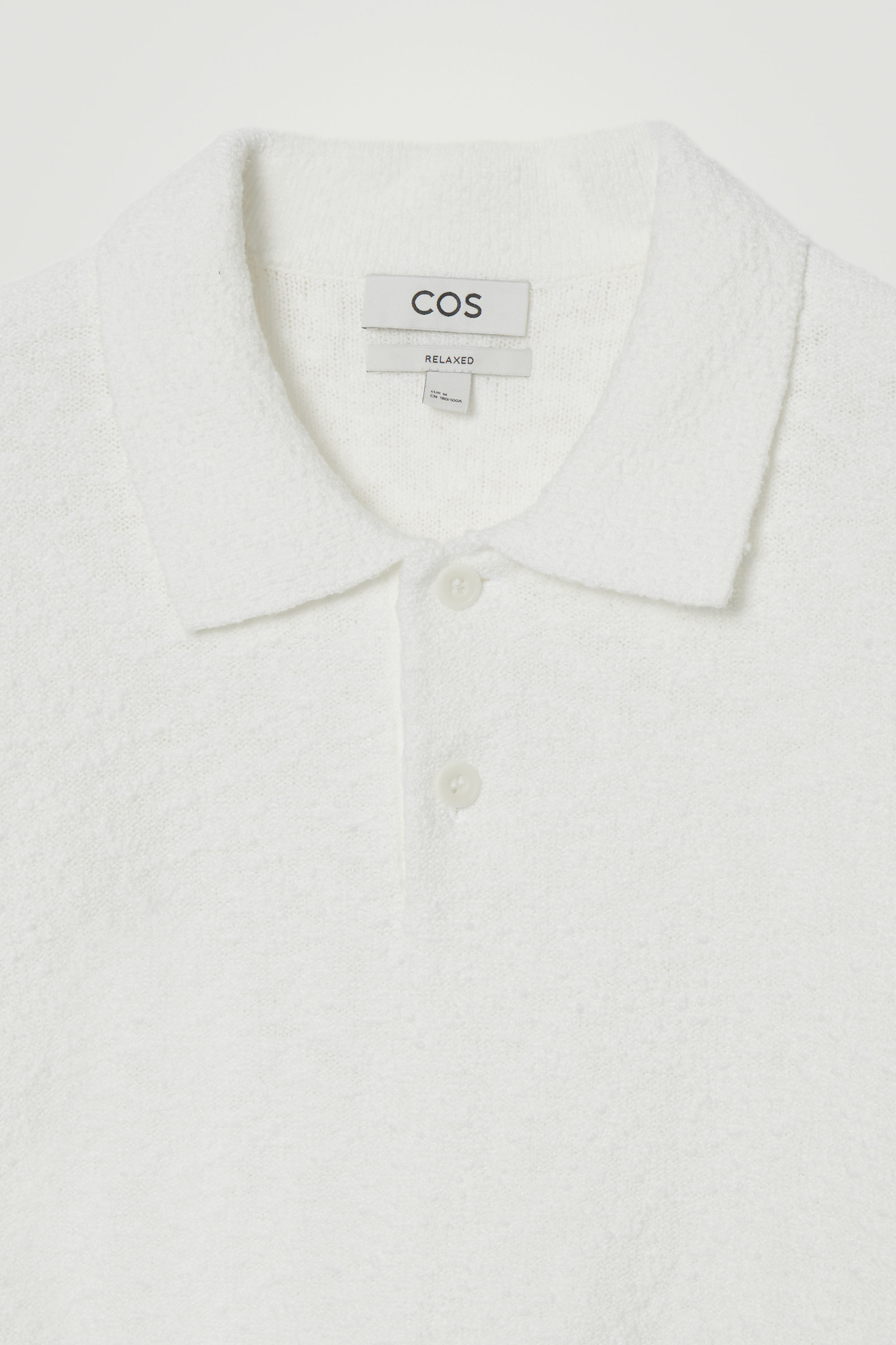 BOUCLÉ-KNIT LONG-SLEEVED POLO SHIRT - OFF-WHITE | COS