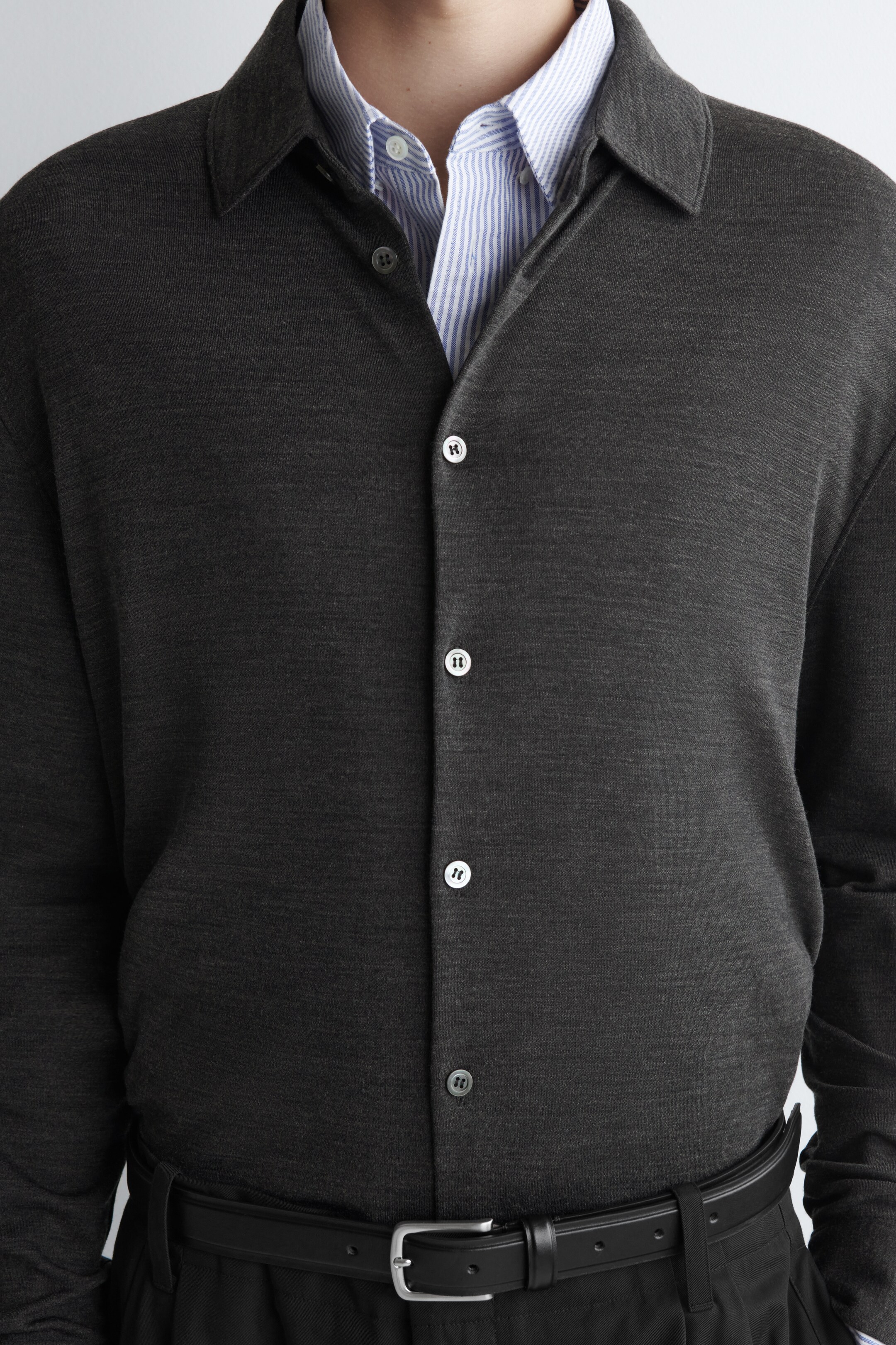 View larger image: WOOL-BLEND JERSEY SHIRT - DARK-GREY MÉLANGE - Men | H&M GB 5