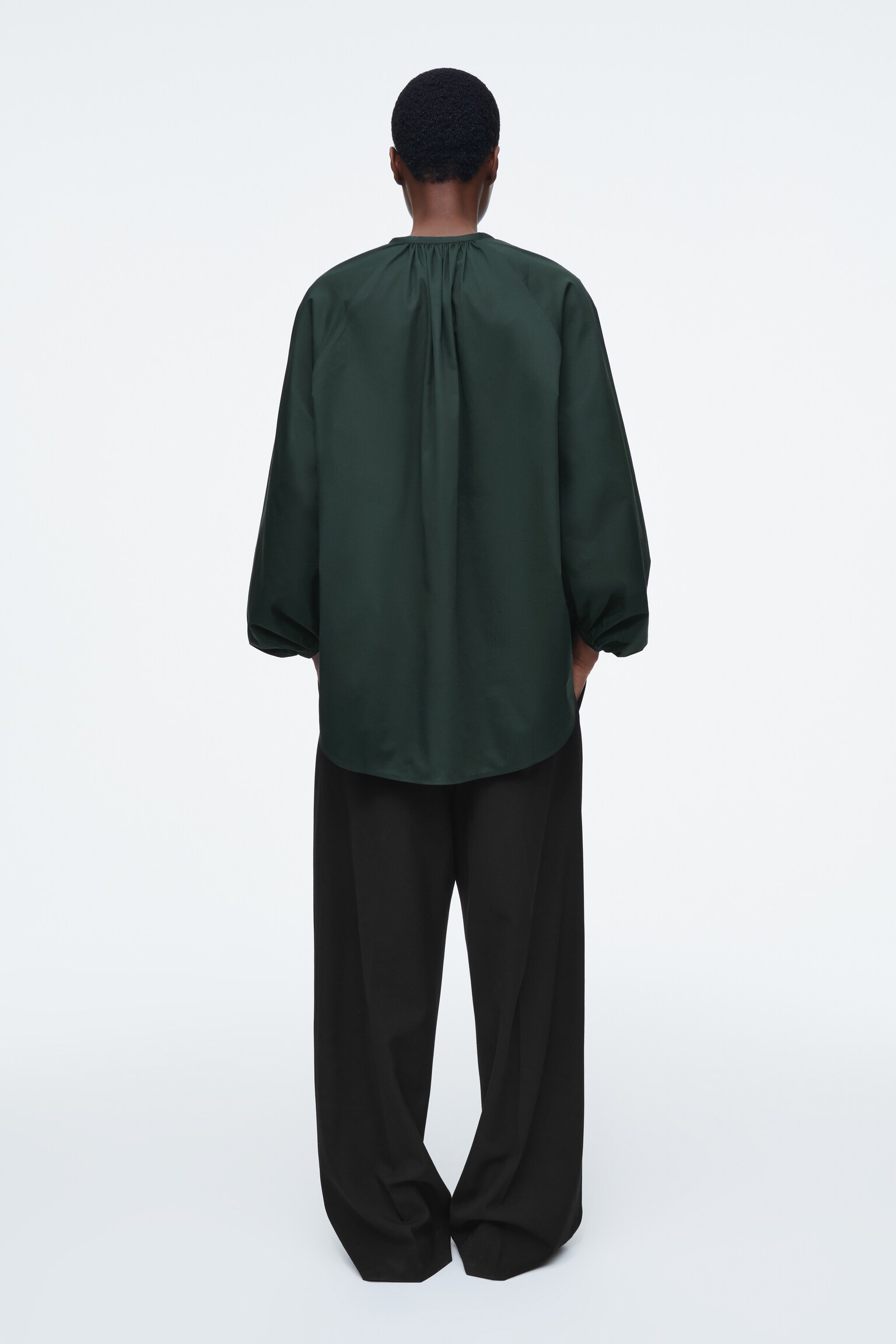 BLOUSE MANCHES BALLON - VERT FONCÉ/BLANC - 3