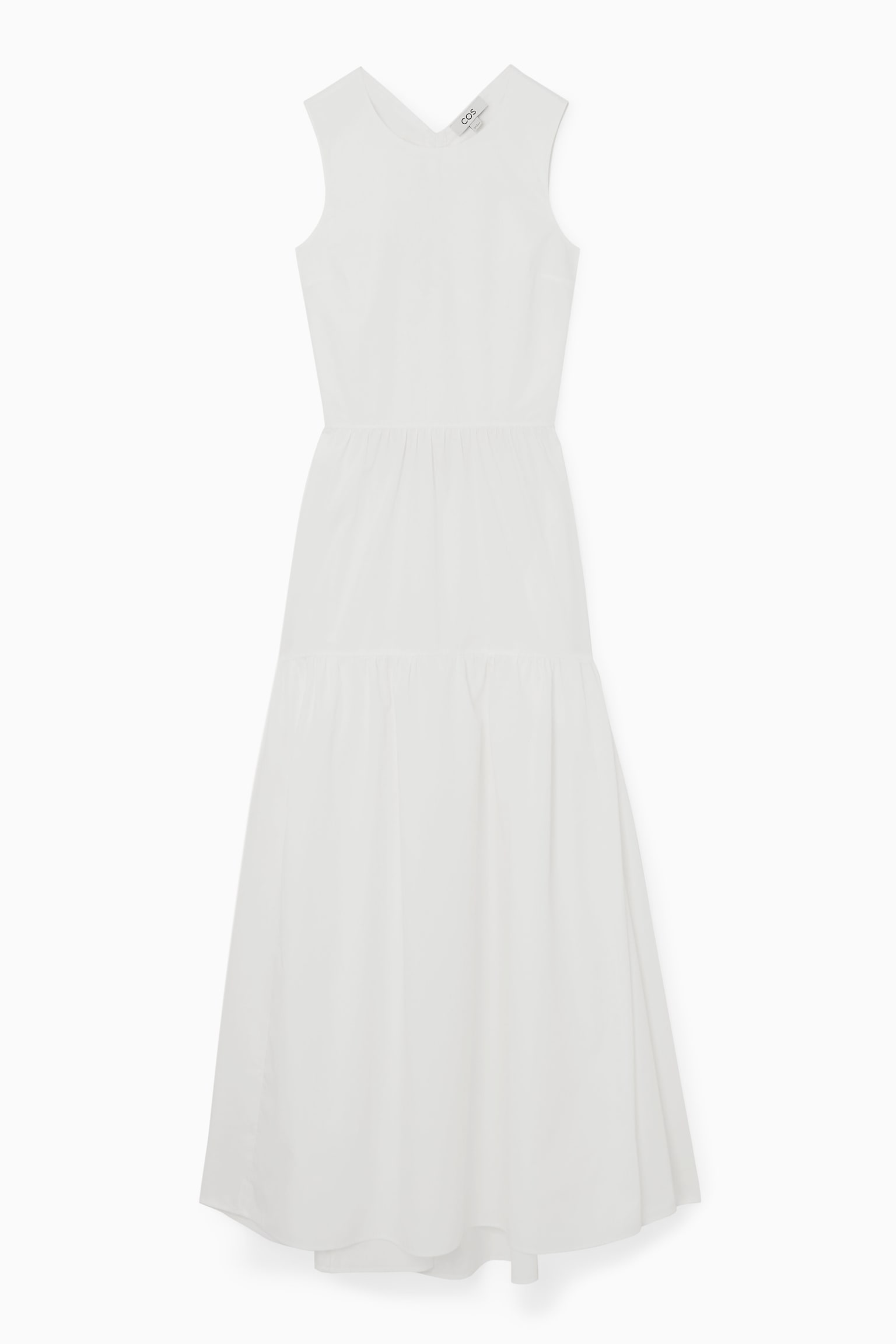OPEN-BACK TIERED MIDI DRESS - WHITE/OCHRE